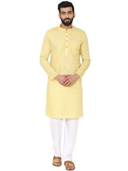 Manyavar - Yellow Cotton Blend Kurta Only
