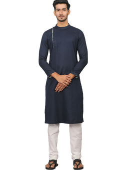 Manyavar - Dark Blue Cotton Blend Kurta