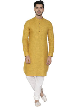 Manyavar - Yellow Cotton Blend Kurta