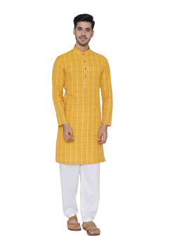 Manyavar - Yellow Checks Kurta