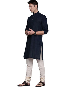 Manyavar - Blue Cotton Blend Striped Kurta
