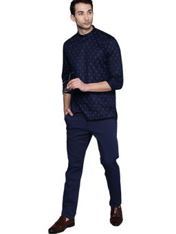Manyavar - Blue Cotton Blend Printed Short Kurta