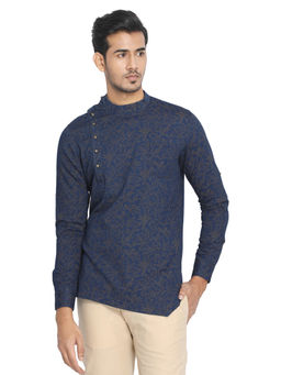 Manyavar - Indigo Blue Denim Short Kurta