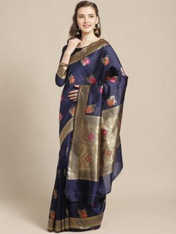 Sareemall - Navy Blue Geometric Printed Saree