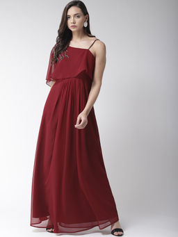 MISH - Maroon Solid Maxi Dress