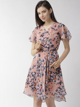 MISH - Peach Floral Knee Length Dress