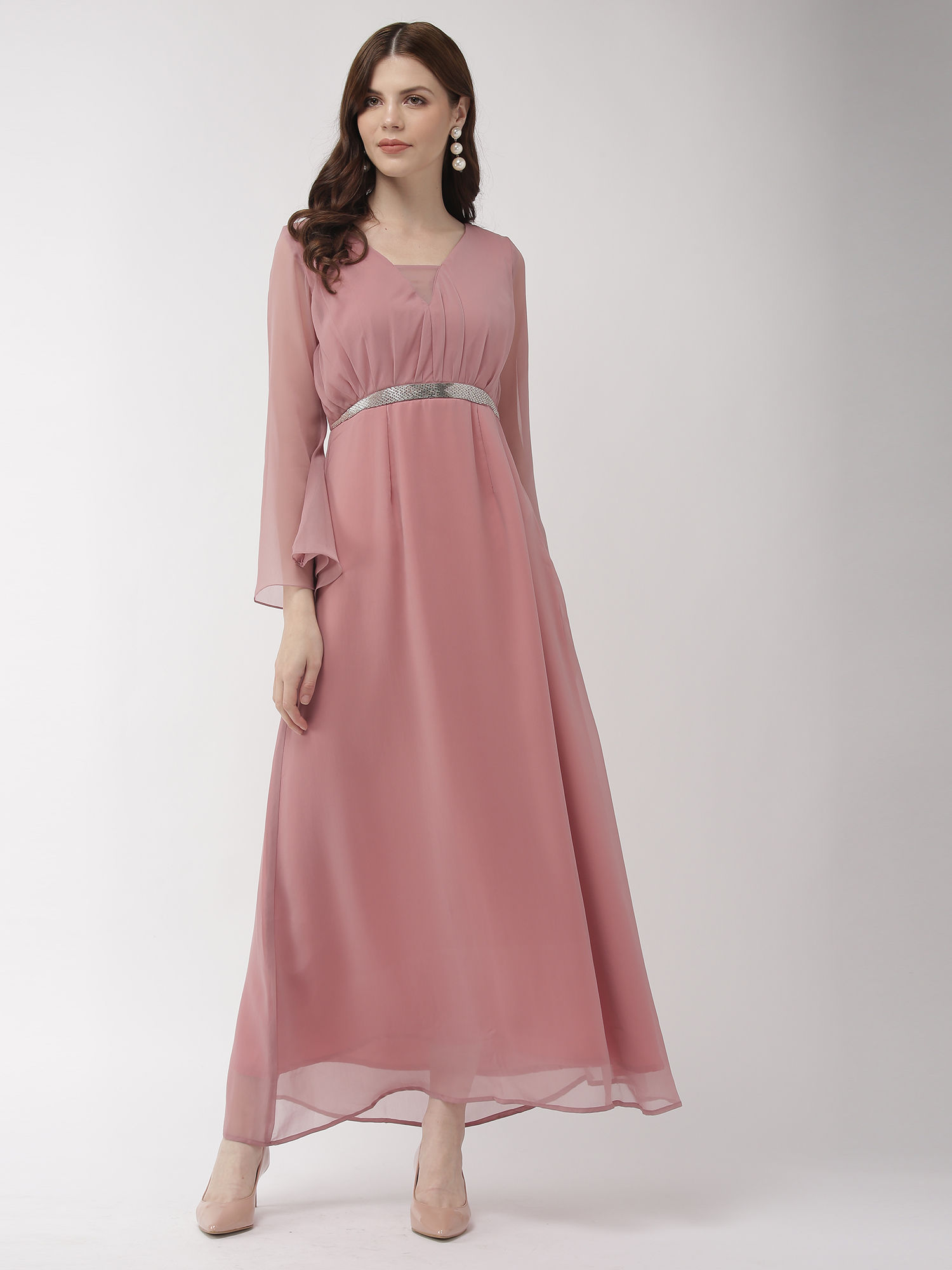 Buy Mish Embroidered Pink Maxi Dress 