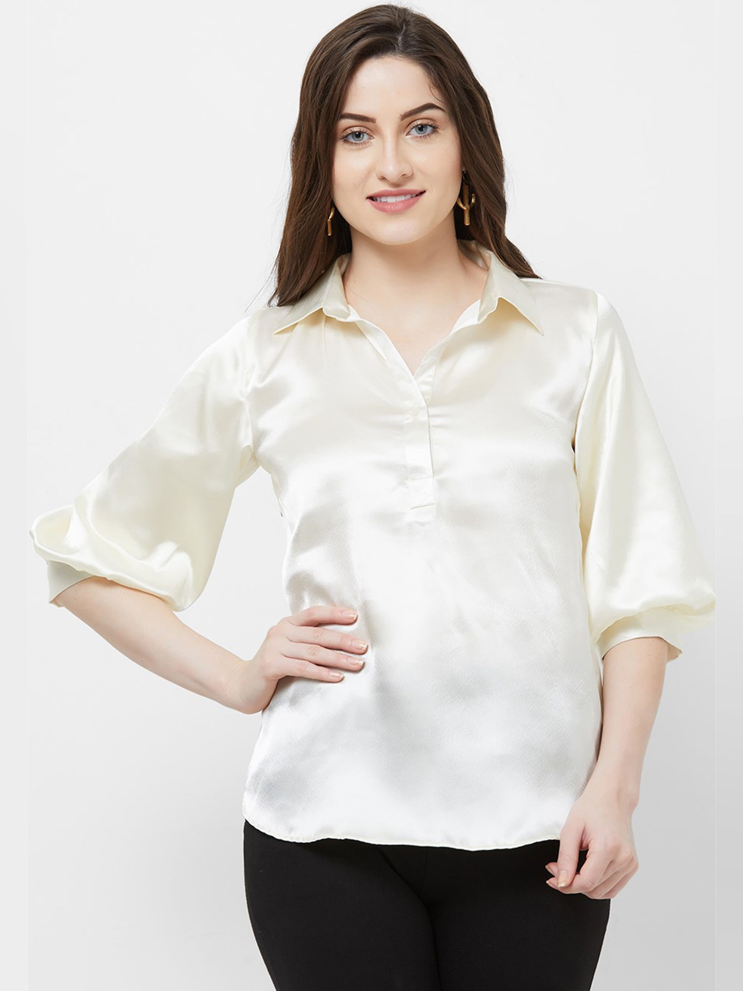 Buy MISH Off White Balloon Sleeve Top Online