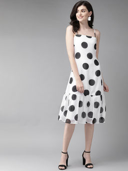 MISH - White and Black Polka Midi Dress