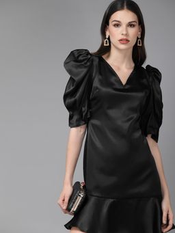 MISH - Black Puff Sleeves Dropwaist Dress
