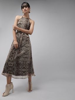 MISH - Beige Snake Print Ankle Length Dress