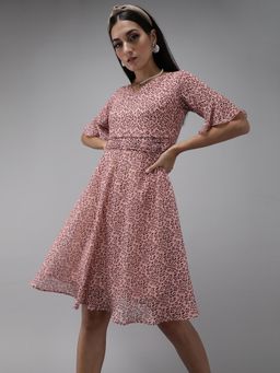 MISH - Pink Ruching Style Fit & Flare Dress