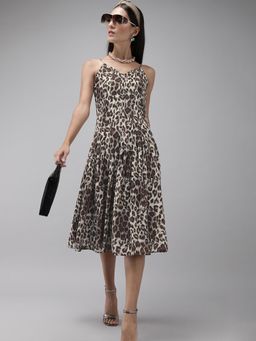 MISH - Brown Pleated Style Fit And Flare Dress