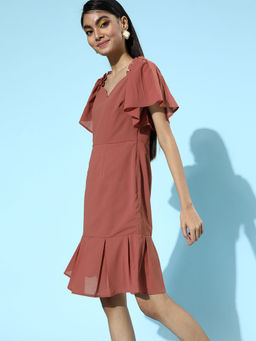 MISH - Tan Sweetheart Neck Short Dress