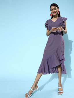 MISH - Purple Asymettric Hem Calf Lenth Dress