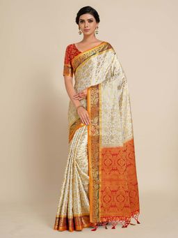 Mimosa - Women Kanjivaram Art Silk Saree with Unstiched Blouse with Unstitched
