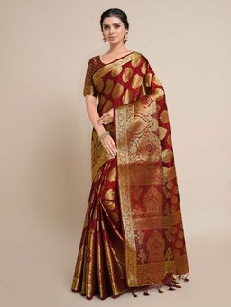 Mimosa - Women Kanjivaram Art Silk Saree with Unstiched Brocade Blouse with Unstitched
