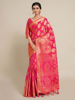 Mimosa - Women Kanjivaram Art Silk Saree with Unstiched Brocade Blouse with Unstitched