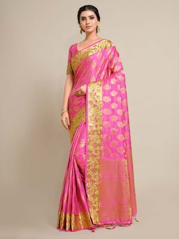 Mimosa - Women Kanjivaram Art Silk Saree with Unstiched Blouse with Unstitched