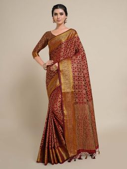 Mimosa - Women Kanjivaram Art Silk Saree with Unstiched Brocade Blouse with Unstitched