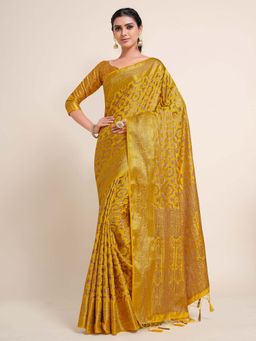 Mimosa - Women Kanjivaram Art Silk Saree with Unstiched Brocade Blouse with Unstitched