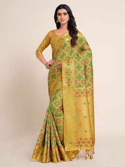 Mimosa - Women Kanjivaram Art Silk Saree with Unstiched Blouse with Unstitched