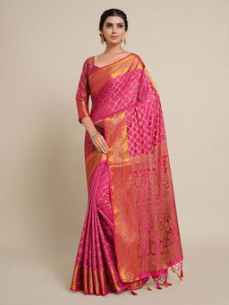 Mimosa - Women Kanjivaram Art Silk Saree with Unstiched Brocade Blouse with Unstitched