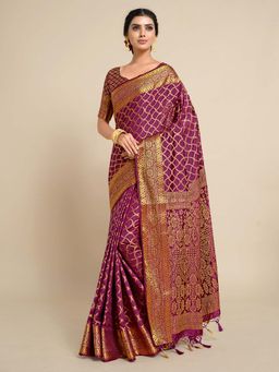 Mimosa - Women Kanjivaram Art Silk Saree with Unstiched Brocade Blouse with Unstitched
