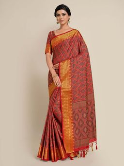 Mimosa - Women Kanjivaram Art Silk Saree with Unstiched Brocade Blouse with Unstitched