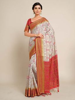 Mimosa - Women Kanjivaram Art Silk Saree with Unstiched Brocade Blouse with Unstitched