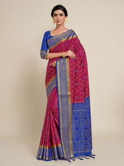 Mimosa - Women Kanjivaram Art Silk Saree with Unstiched Brocade Blouse with Unstitched