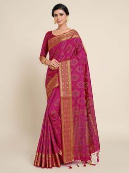 Mimosa - Women Kanjivaram Art Silk Saree with Unstiched Brocade Blouse with Unstitched