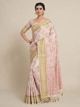 Mimosa - Women Kanjivaram Art Silk Saree with Unstiched Brocade Blouse with Unstitched