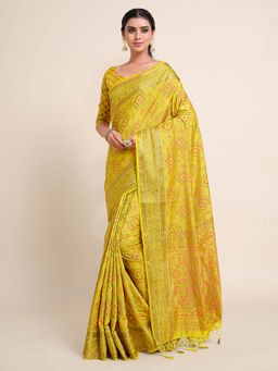 Mimosa - Women Kanjivaram Art Silk Saree with Unstiched Brocade Blouse with Unstitched