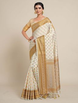 Mimosa - Women Kanjivaram Art Silk Saree with Unstiched Brocade Blouse with Unstitched