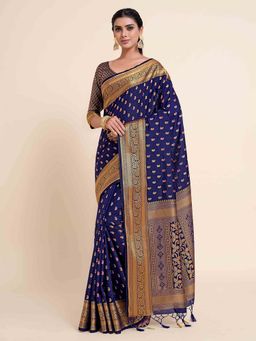 Mimosa - Women Kanjivaram Art Silk Saree with Unstiched Brocade Blouse with Unstitched
