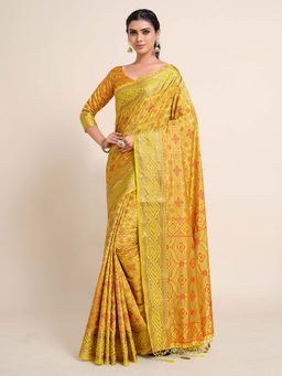 Mimosa - Women Kanjivaram Art Silk Saree with Unstiched Brocade Blouse with Unstitched
