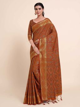 Mimosa - Women Kanjivaram Art Silk Saree with Unstiched Brocade Blouse with Unstitched