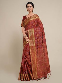Mimosa - Women Kanjivaram Art Silk Saree with Unstiched Brocade Blouse with Unstitched