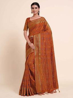 Mimosa - Women Kanjivaram Art Silk Saree with Unstiched Brocade Blouse with Unstitched