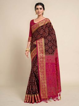 Mimosa - Women Kanjivaram Art Silk Saree with Unstiched Brocade Blouse with Unstitched