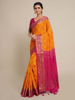 Mimosa - Women Kanjivaram Art Silk Saree with Unstiched Brocade Blouse with Unstitched