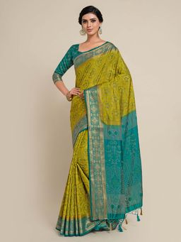 Mimosa - Women Kanjivaram Art Silk Saree with Unstiched Brocade Blouse with Unstitched