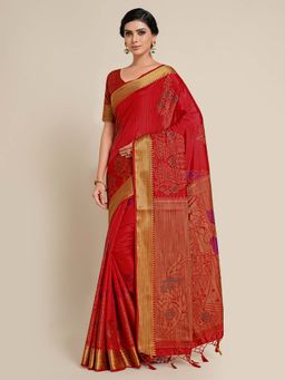 Mimosa - Women Kanjivaram Art Silk Saree with Unstiched Brocade Blouse with Unstitched