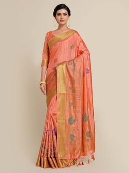 Mimosa - Women Kanjivaram Art Silk Saree with Unstiched Brocade Blouse with Unstitched