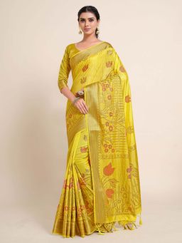 Mimosa - Women Kanjivaram Art Silk Saree with Unstiched Brocade Blouse with Unstitched