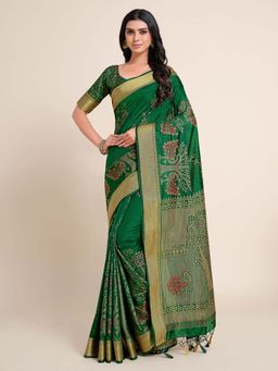Mimosa - Women Kanjivaram Art Silk Saree with Unstiched Brocade Blouse with Unstitched
