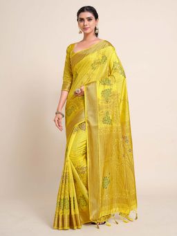 Mimosa - Women Kanjivaram Art Silk Saree with Unstiched Brocade Blouse with Unstitched