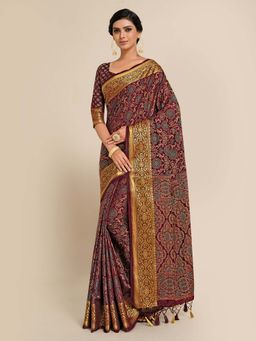 Mimosa - Women Kanjivaram Art Silk Saree with Unstiched Brocade Blouse with Unstitched