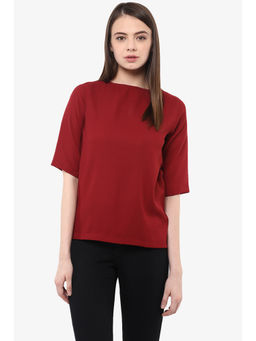 Miss Chase - Maroon Half Sleeve Round Neck Solid Top